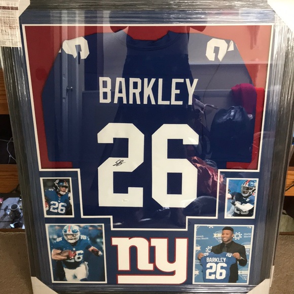Saquan Barkley signed jersey and frame